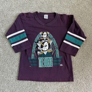 Vintage Mighty Ducks Of Anaheim Shirt Mens S Purple NHL Hockey Tee Scrimmage